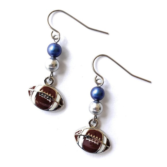 Football Earrings Blue Silver Team Colors for Women Girls Sports Jewelry Gifts - Picture 3 of 4
